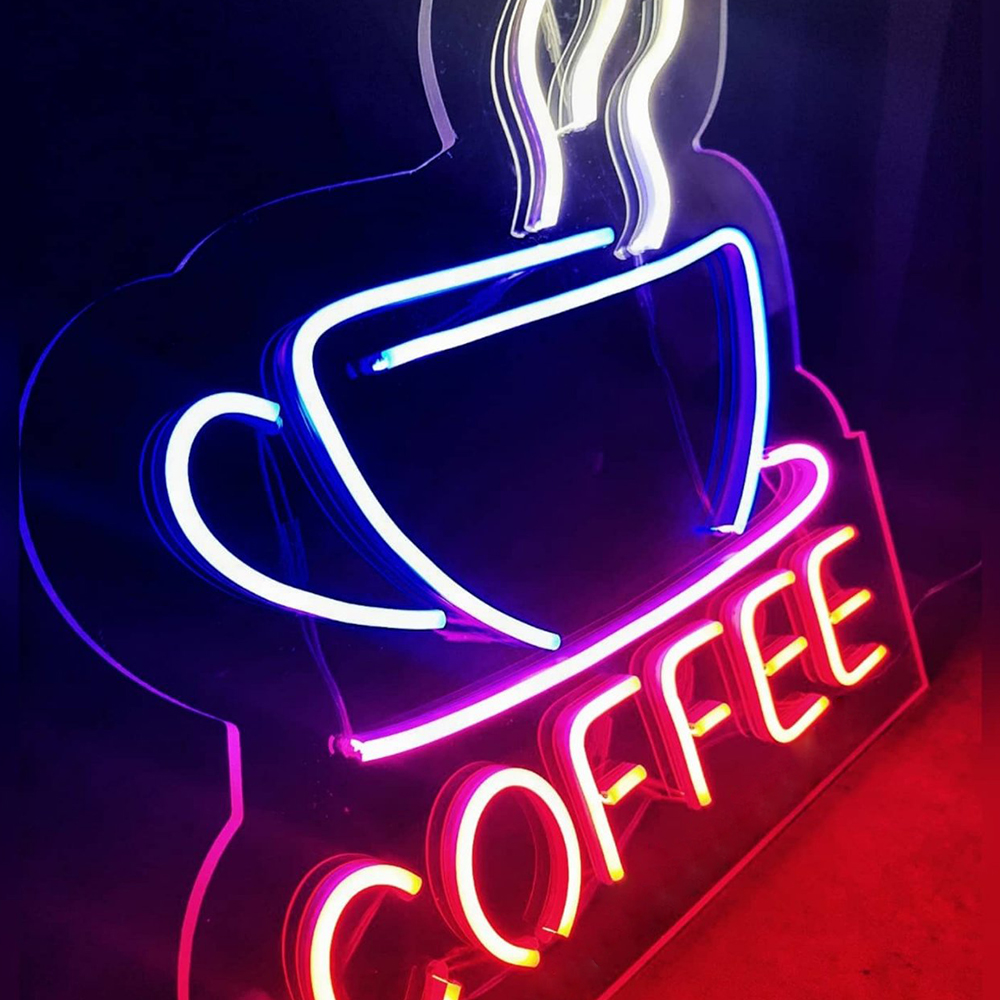 Нереальная вывеска COFFEE сделана из интерьрного NeonLine различных цветов.